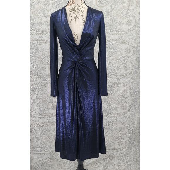 Dress The Population Daria Dress Formal cocktail party Shiny Blue XS Plunge neck - Picture 1 of 14